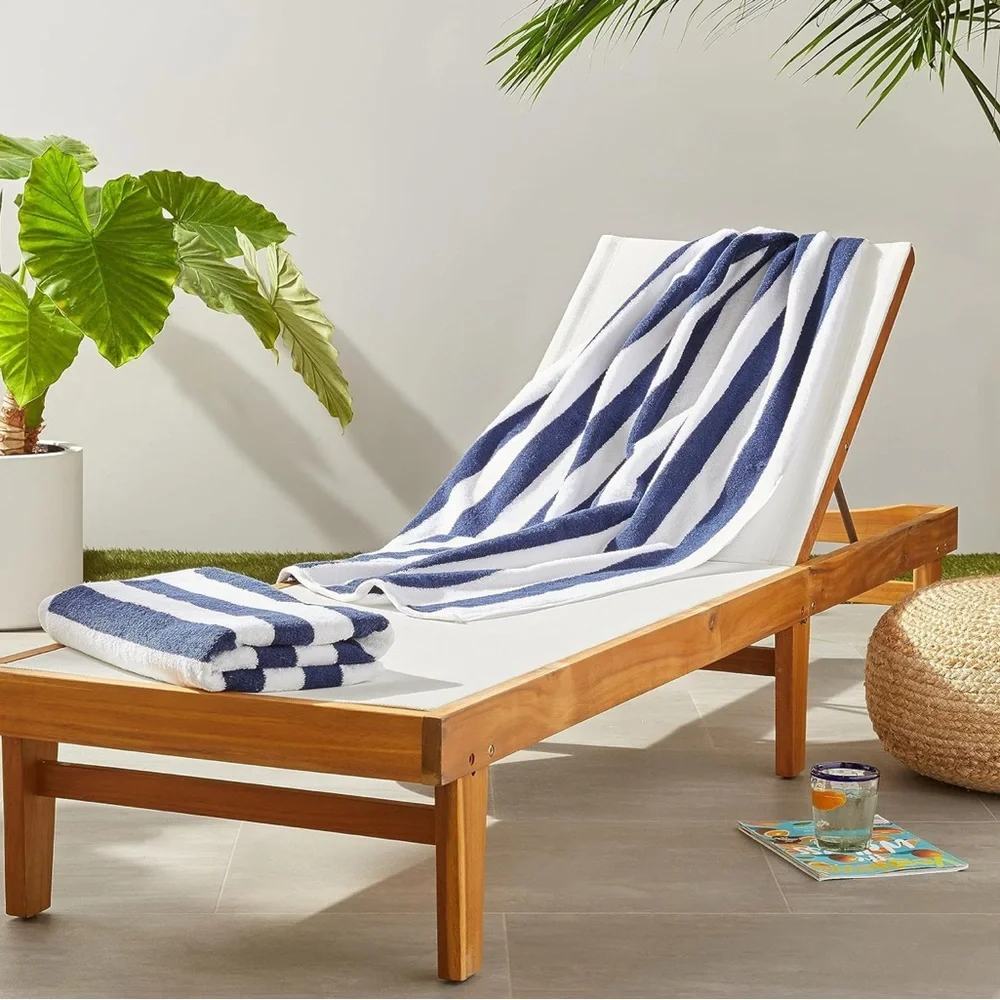 4 Amazon Basics Navy Blue Striped Terry Absorbent Cabana Pool Beach Bath Towels